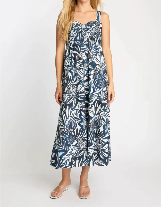 Midi Dress In Woodblock Palm