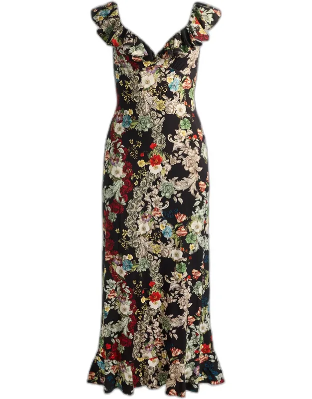 Floral Ruffle-trim Maxi Dress