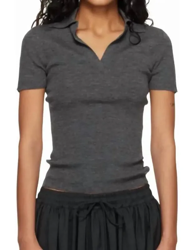 Rib-knit Wool Polo Shirt
