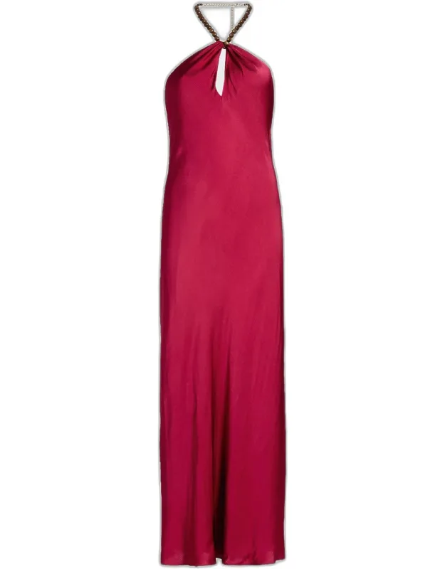 Beaded Halter Maxi Dress