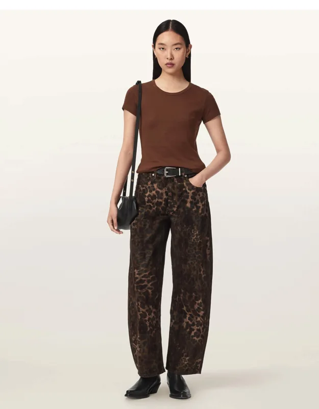 Sadie Barrel Leg Leopard Print Denim Jeans