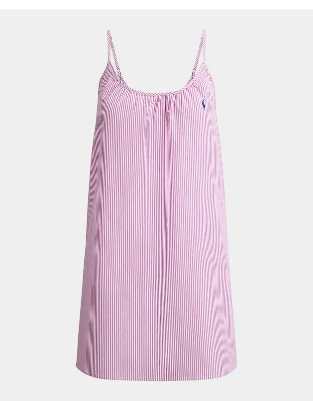 Striped Cotton Gathered Mini Slipdress