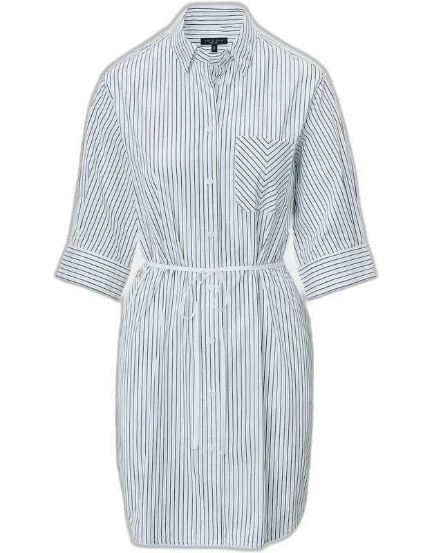 Striped Poplin Mini Shirtdress
