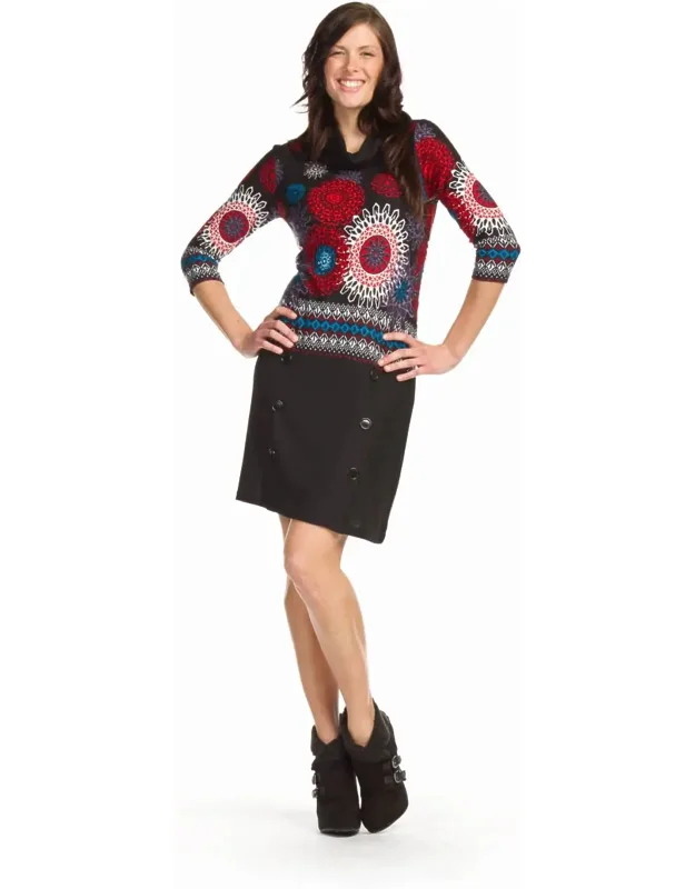Floral Cowl Neck 3/4 Sleeve Dress