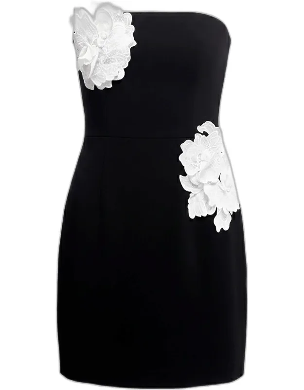 Floral-appliqué Mini Dress