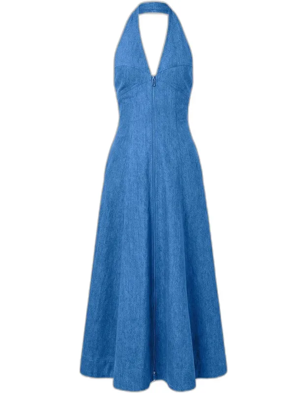 Halter Denim Maxi Dress