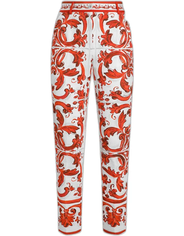 Majolica-print Brocade Cropped Pants