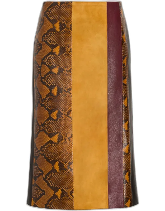 Sirine Colorblock Python-print Leather Skirt