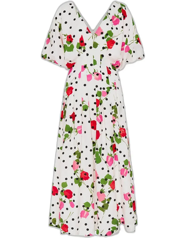 Polka Dot & Floral A-line Midi Dress