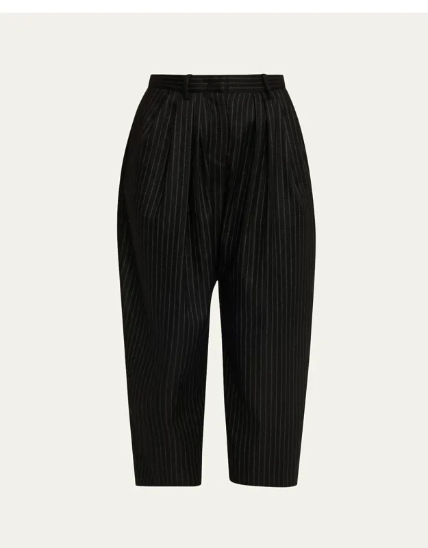 Pinstripe Double-pleated Barrel-leg Ankle Trousers