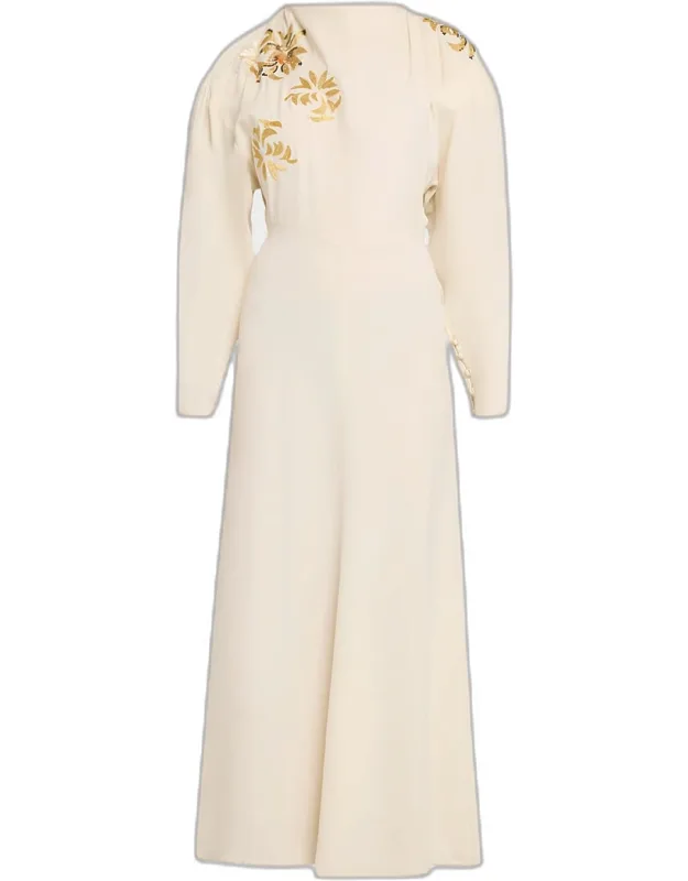 Embellished Crepe Long-sleeve Maxi Dress