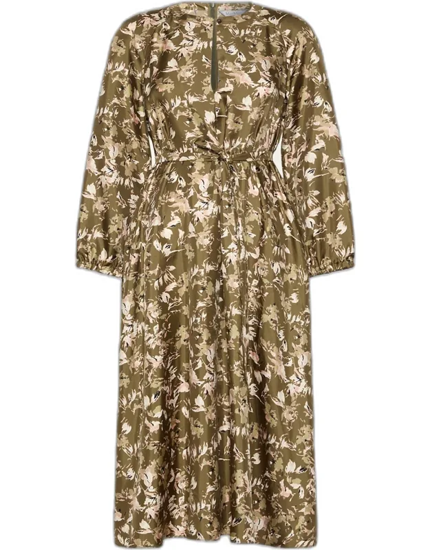 Floral Silk Belted Midi Dress