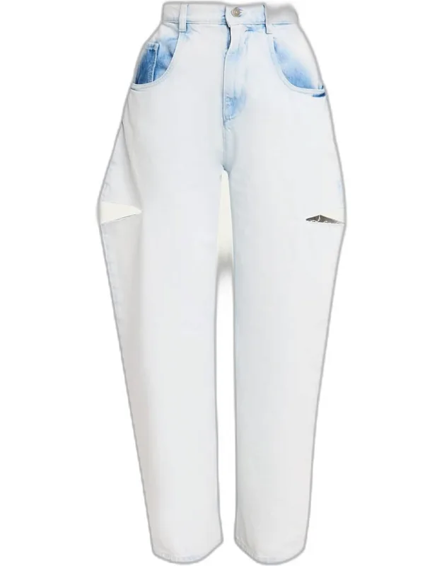 Cutout Bleached Barrel-leg Jeans