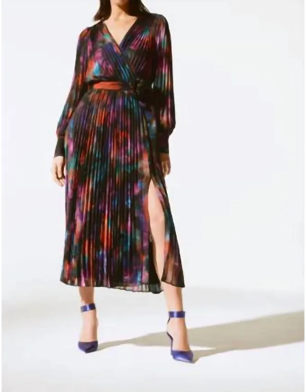 Floral Chiffon Pleated Midi Dress
