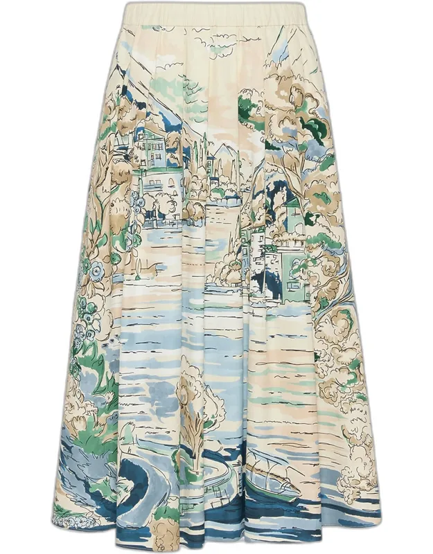 Pleated Cotton Poplin Midi Skirt