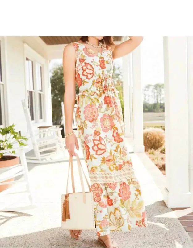 Justine River Club Jacobean Midi Dress In Floral