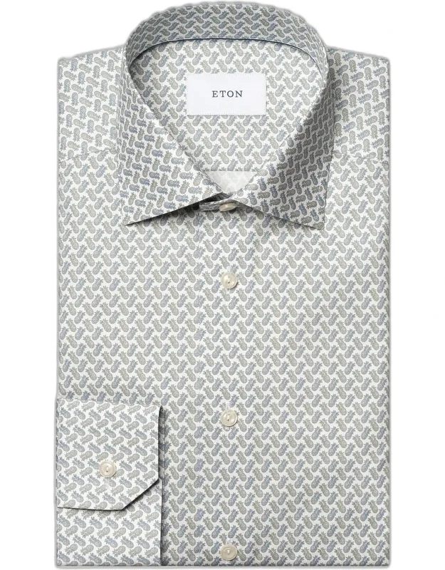 Pineapple-print Cotton Twill Contemporary-fit Dress Shirt