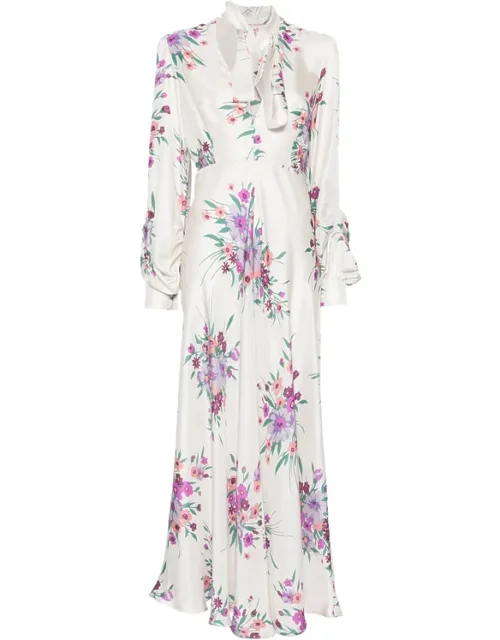 Floral-print Tie-neck Maxi Dress