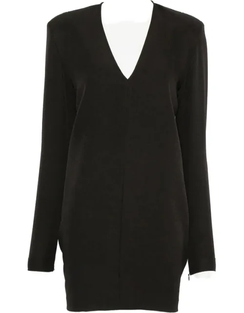 Padded-shoulder V-neck Mini Dress