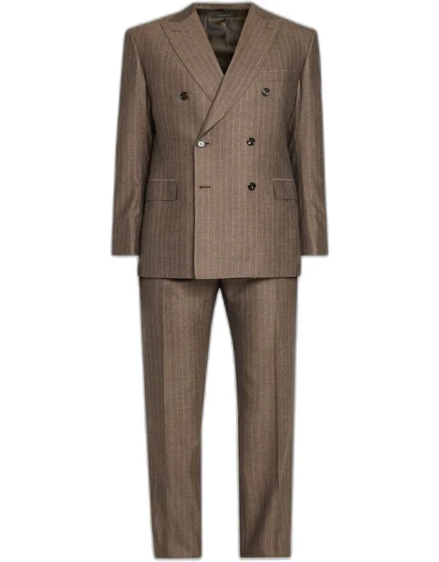 Tonal Stripe Herringbone Double-breasted Suit