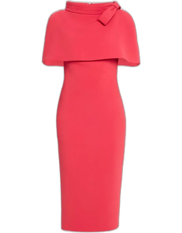 Funnel-neck Capelet Midi Dress
