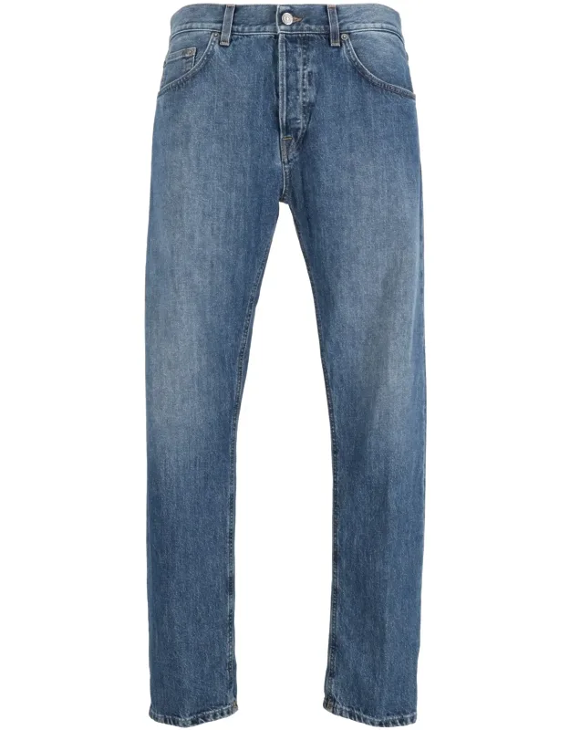 Straight-leg Jeans With Mid-rise Waist And Five-pocket Design