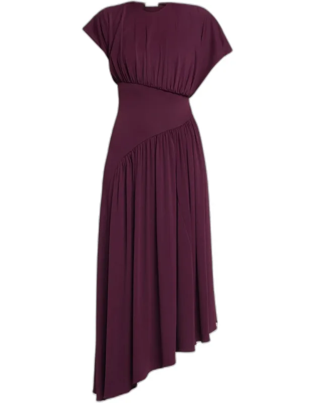 Ruched Jersey Asymmetric Drop-waist Midi Dress