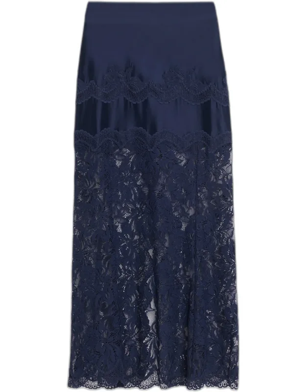 Sheer Lace And Jersey Midi Skirt