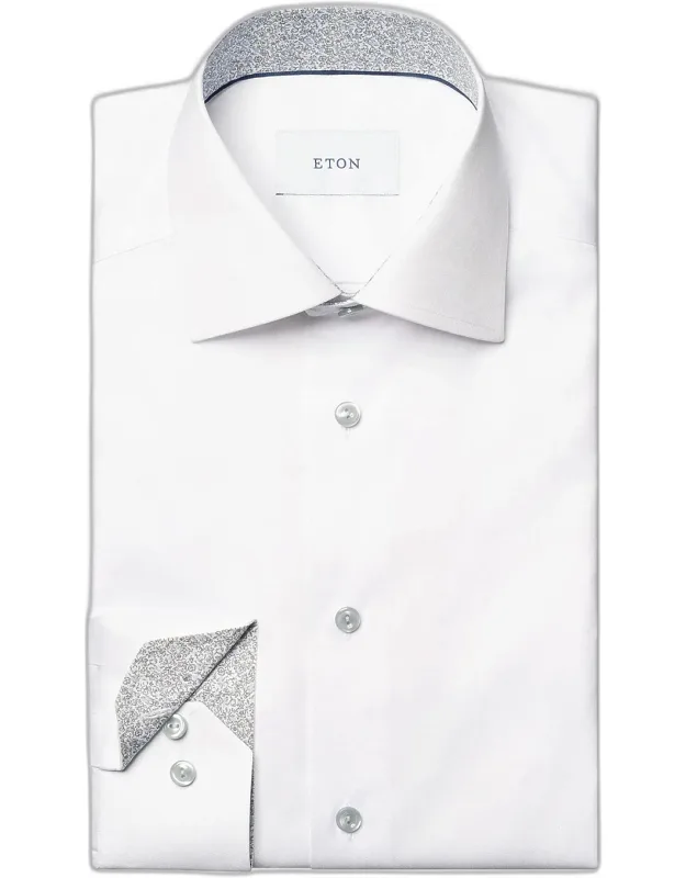 Floral Detail Slim-fit Cotton Twill Shirt