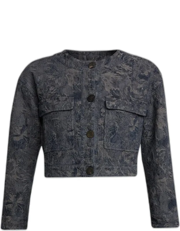 Cropped Floral Jacquard Coat