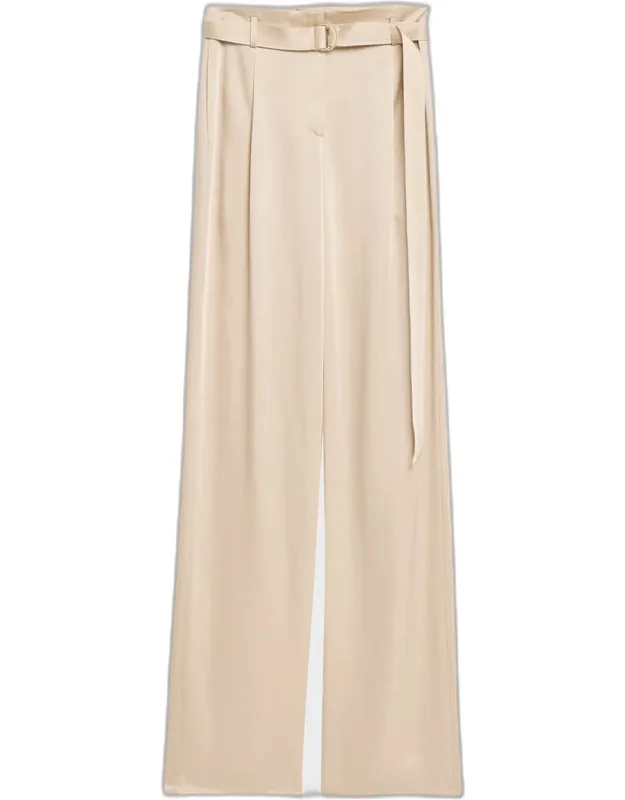 Satin Straight-leg Belted Pants