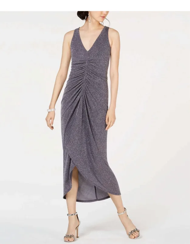Metallic Ruched Evening Dress