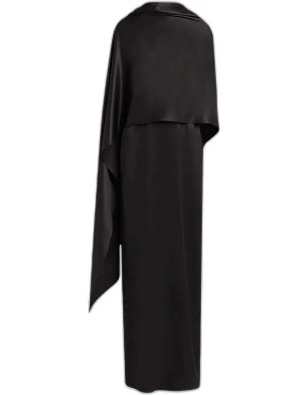 Asymmetric Silk Cape Column Dress