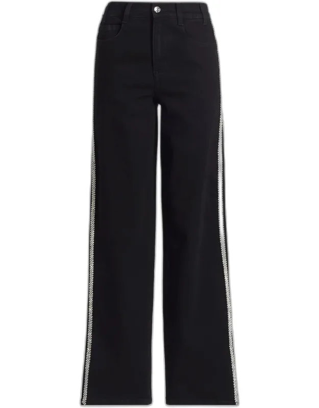 Crystal-embellished High-rise Wide-leg Jeans