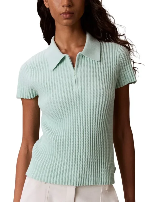Zigzag Rib Zip Polo Shirt