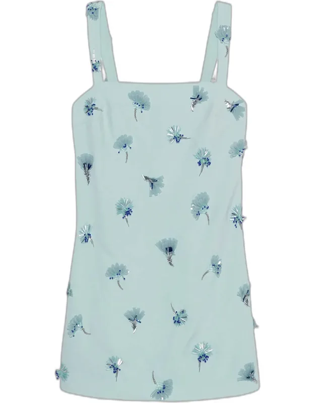Floral Beaded Square-neck Mini Shift Dress