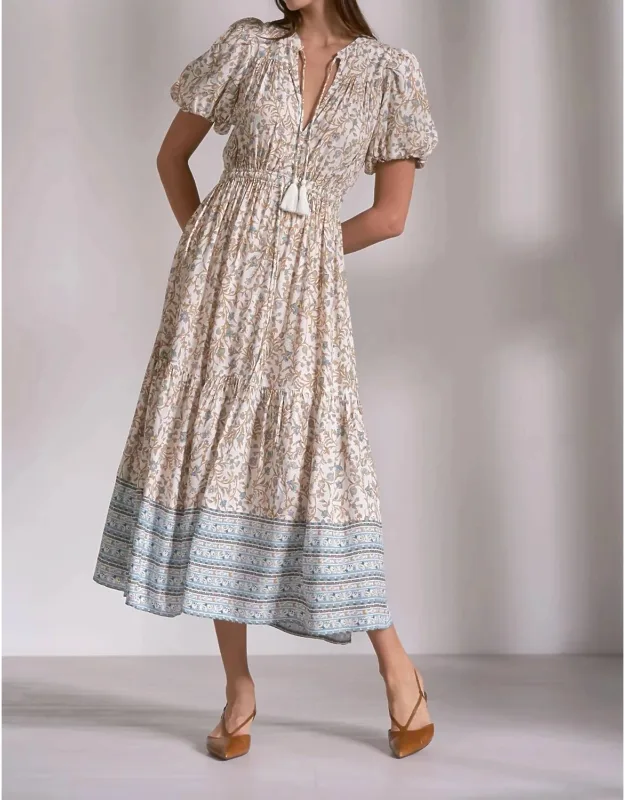 Whimsy Print Elastic Waist Maxi Dress