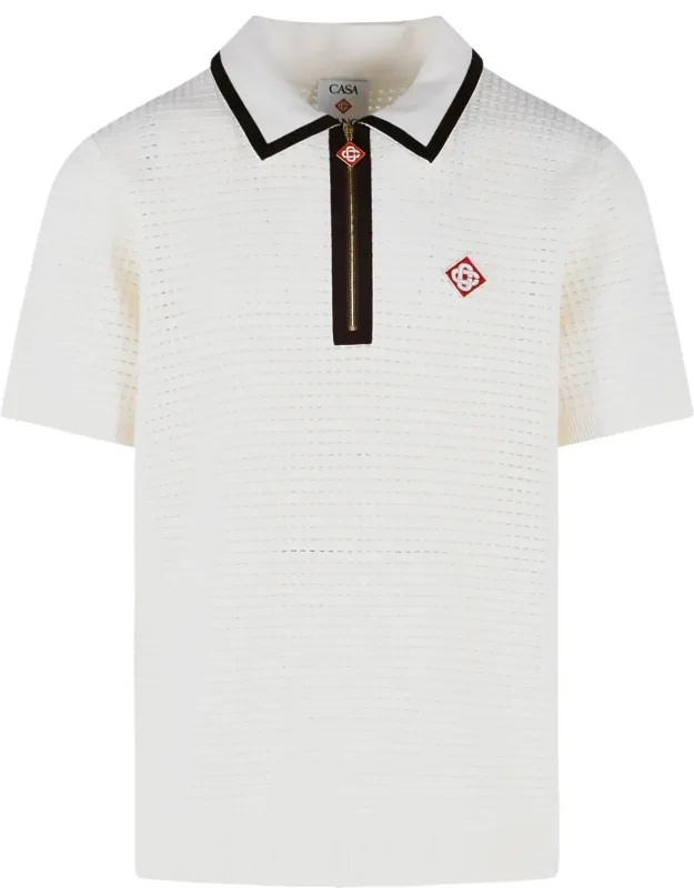 Waffle Stitch Wool Polo Shirt