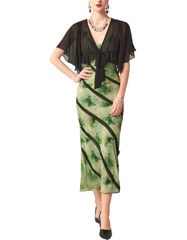 Short Sleeve Midi Dress In Green