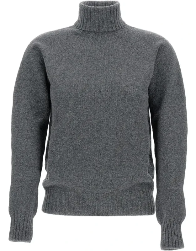 Knit Wool Turtleneck Sweater With Ribbed Details