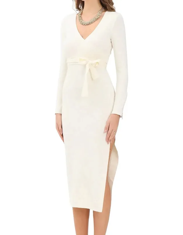 Knit Midi Dress With Fitted Silhouette And Side Slit