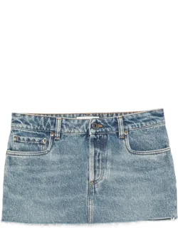 Logo-patch Frayed-hem Mini Denim Skirt