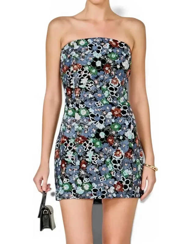 Floral Sequin Strapless Dress