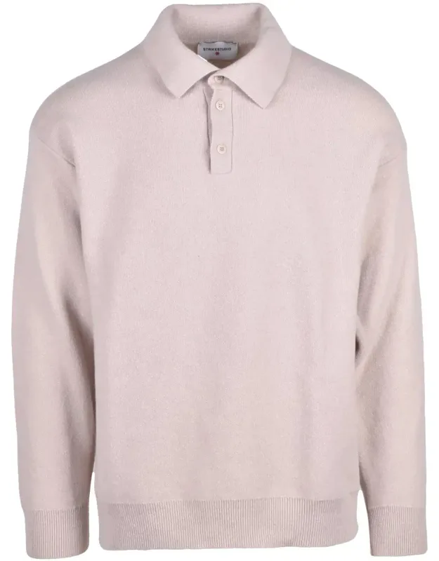Polo Knit Sweater With Classic Collar And Ribbed Details