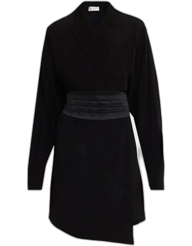 Cummerbund Dolman-sleeve Mini Wrap Dress