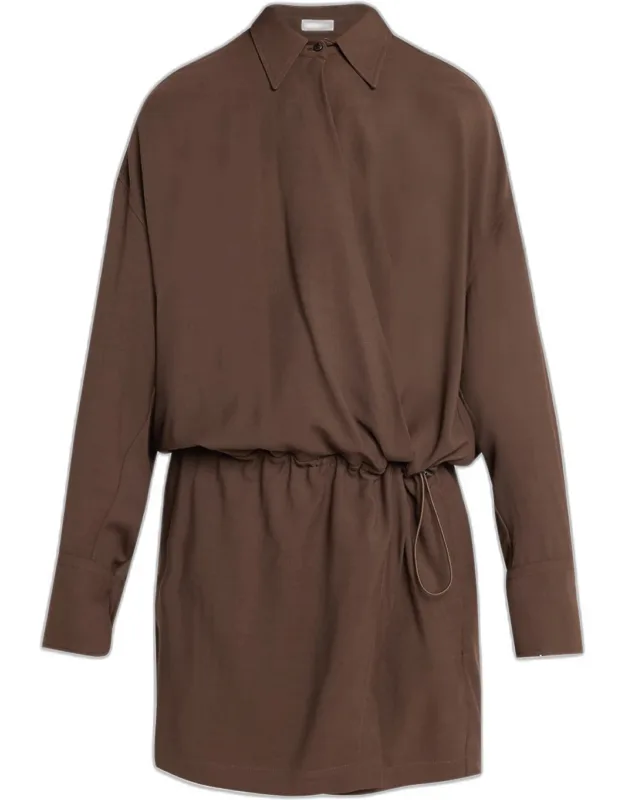 Fluid Wool Twill Drawstring Mini Dress