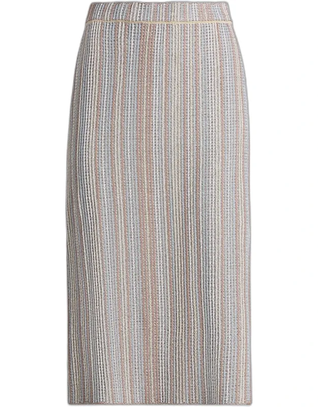 Striped Knit Pencil Midi Skirt