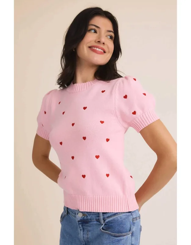 Heart Embroidered Sweater Top