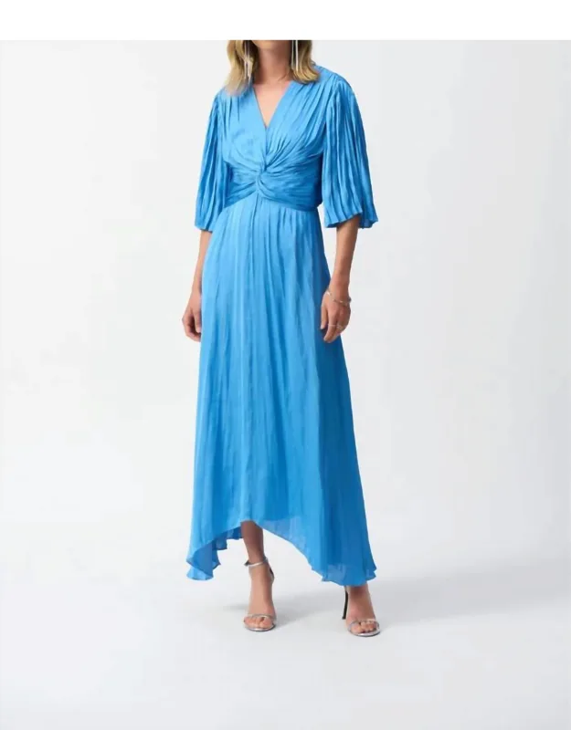 Pleated Satin Midi Dress