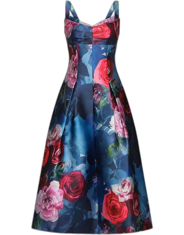 Floral Satin Tea-length Dress